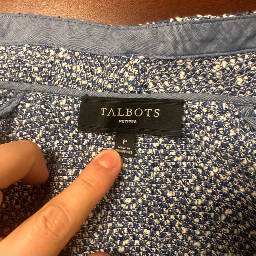 Talbots Blazer Asymmetrical Collar Open No Button Tweed Womens Petite P Acrylic - Picture 3 of 7